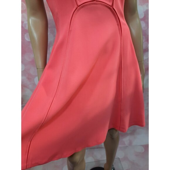 Rebecca Taylor Sleeveless Dress Size 4 Coral Pink A Line Knee Length V Neck - Picture 3 of 12